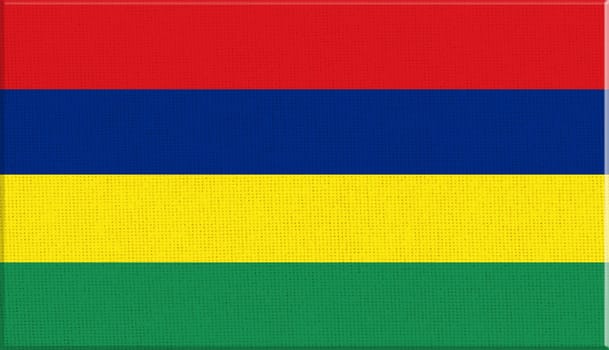 Flag of Mauritius. Mauritius flag on fabric surface. Fabric Texture. National symbol. Republic of Mauritius. African country. 3D illustration