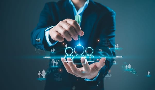 Business people pin in the selection of business target groups. Target customer, Buyer persona, Customer behavior concept. Marketing plan and strategies. Personalization marketing, Customer centric strategies.