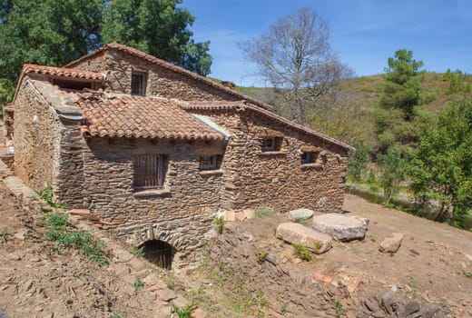Old watermill building at Arrago River close to Perales del Puerto, Sierra de Gata, Caceres, Extremadura, Spain
