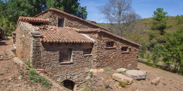 Old watermill building at Arrago River close to Perales del Puerto, Sierra de Gata, Caceres, Extremadura, Spain
