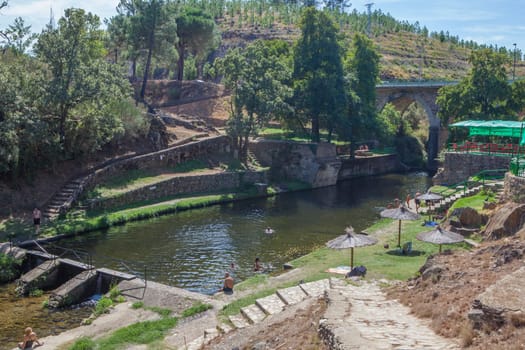 Perales del Puerto natural swimming pool. Crystal-clear waters spot in the heart of Sierra de Gata, Caceres, Extremadura, Spain