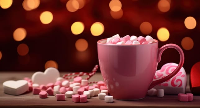 a cup of mug with marshmallows and candy.