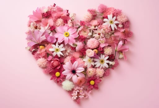 a heart filled with pink flowers is surrounded by many pink flowers.