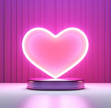 a heart neon sign is lighted up on a pink background.