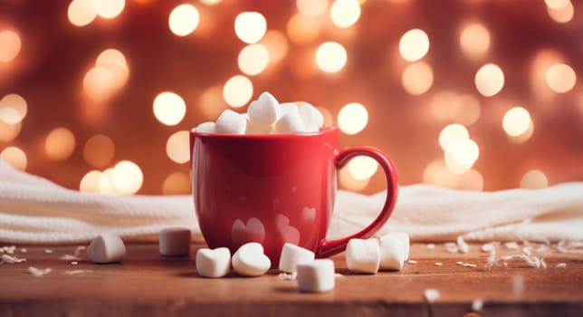 an mug containing red hot cocoa and mini marshmallows.