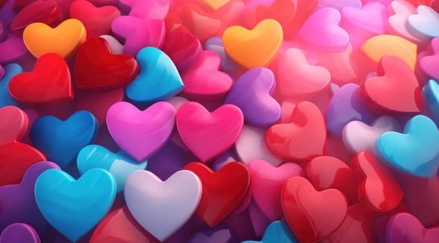 a large crowd of colourful hearts.