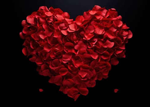 love shaped from red rose petals.