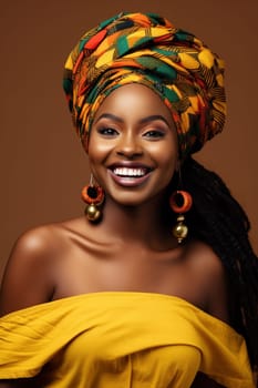 a smiling african babe wearing a colorful headband.