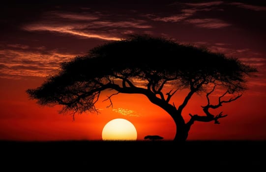 a silhouette acacia tree against the sky.