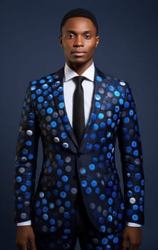 businessman from port harcourt, nigeria, standing in black suit and blue tie,.