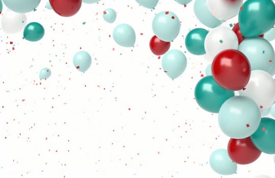 colorful balloons all over white background.