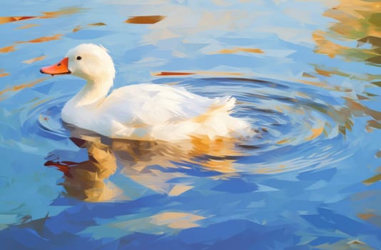 a white duck floating on the water.