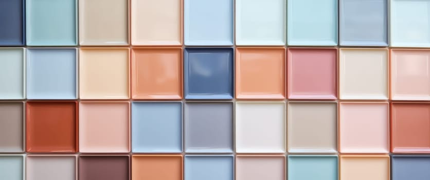 close up of many colored tiles on a building.