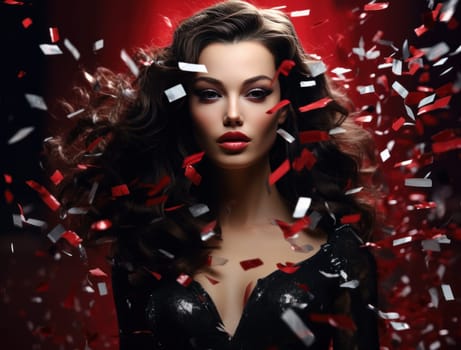 beauty woman holding confetti.
