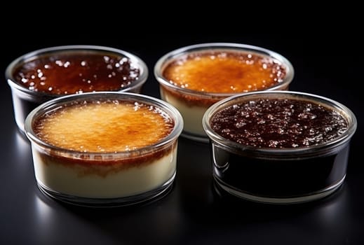 three dishes with dessert creme brulee topping.