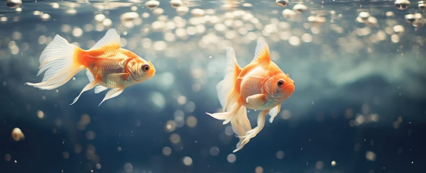 two goldfish swimming together in an aquarium.