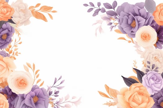 soft flower arrangements in the shape of a frame against a white background.