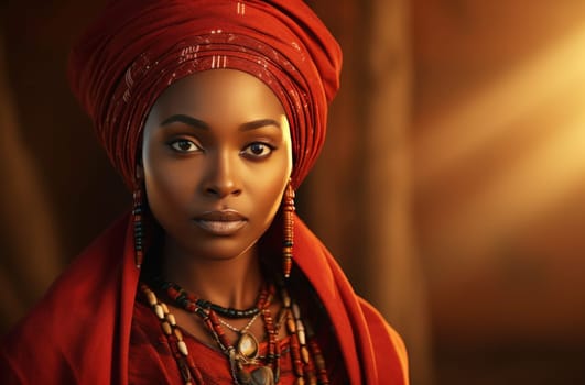 a woman dressed in traditional african attire is posing.