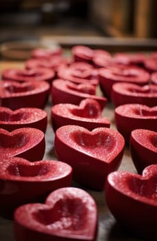 heart shaped bowls of red icing.
