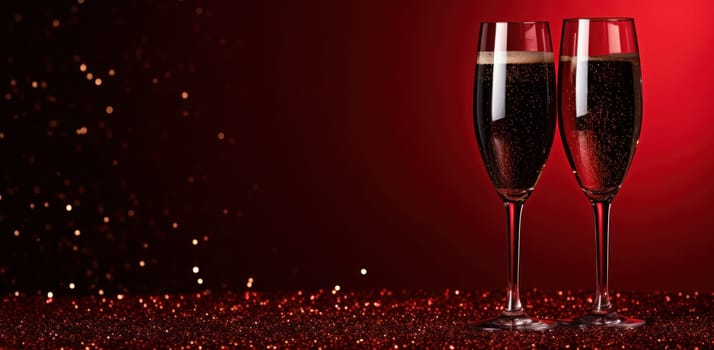 champagne glass in a red background.