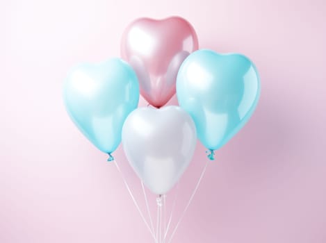 a pink and blue pink and blue balloon has four hearts on it.