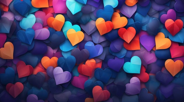colorful heart cutouts with a circular background.