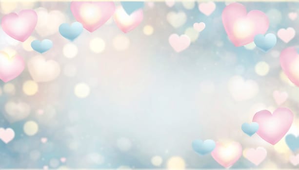 Valentine's day background with hearts and bokeh lights. AI generated