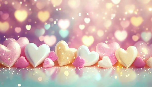 Valentine's day background with hearts and bokeh lights. AI generated