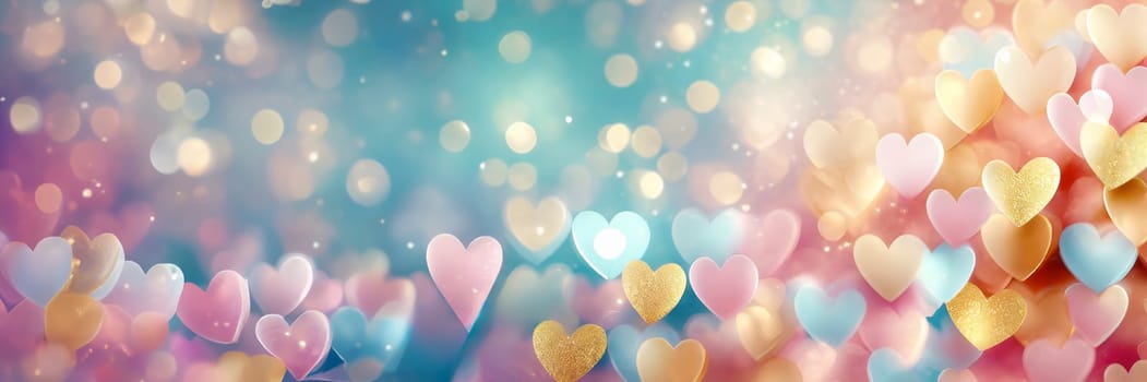 Valentine's day background with hearts and bokeh lights. AI generated