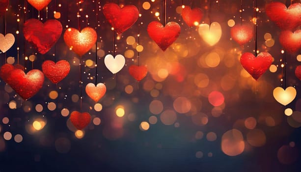 Valentine's day background with hearts and bokeh lights. AI generated