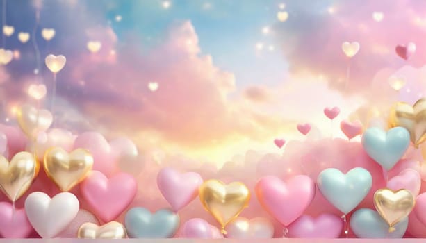 Valentine's day background with hearts and bokeh lights. AI generated