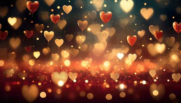 Valentine's day background with hearts and bokeh lights. AI generated