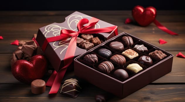 a box filled with chocolates and a ribbon.