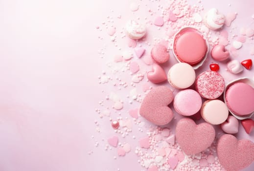 sweets and valentine's day on a pink background.