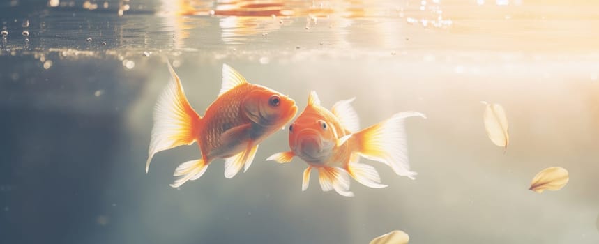 two goldfish in an aquarium swimming in circles.