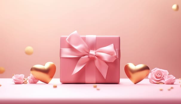 rose frame frame and heart shape with gold gift box.