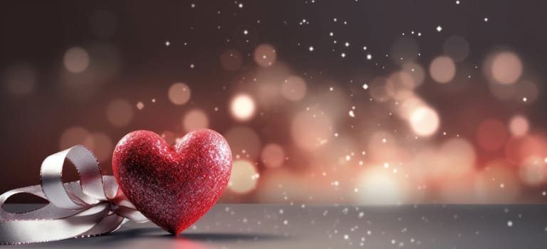two hearts with ribbon on a grey background.
