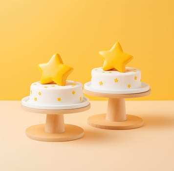two white star cakes on the top of a cake stand.