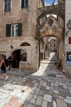 Kotor, Montenegro - June 26, 2023: Entrance gate to the City Walls of Kotor