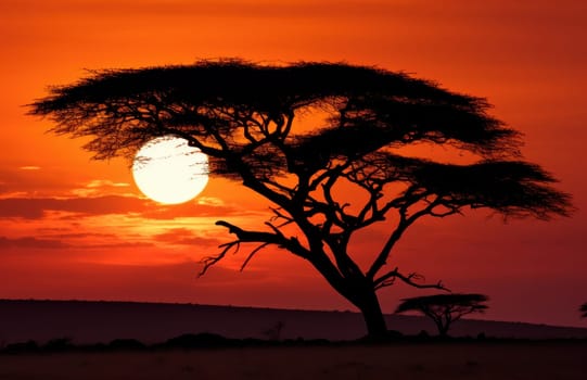 a silhouette acacia tree against the sky.