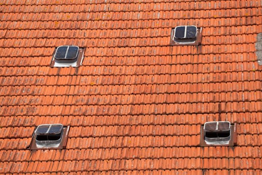 Roof, skylights, reddish tiles, Germany