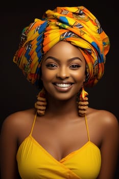 a smiling african babe wearing a colorful headband.