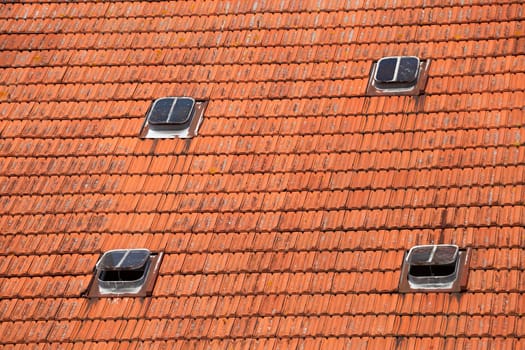 Roof, skylights, reddish tiles, Germany