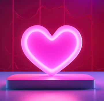 a heart neon sign is lighted up on a pink background.