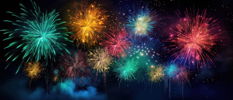 fireworks display on black background at night.