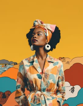 an african dancer with a drum in front of a wall.