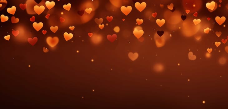 love hearts falling on brown background.