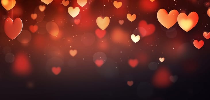 colorful heartshaped hearts falling on a red background.