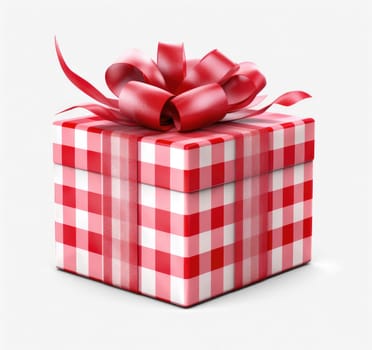 red gift box with red ribbon on a white transparent background.