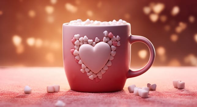 an mug containing red hot cocoa and mini marshmallows.